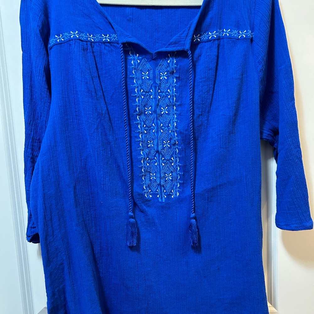 Bright Blue Cotton Blouse Catherine’s 2X